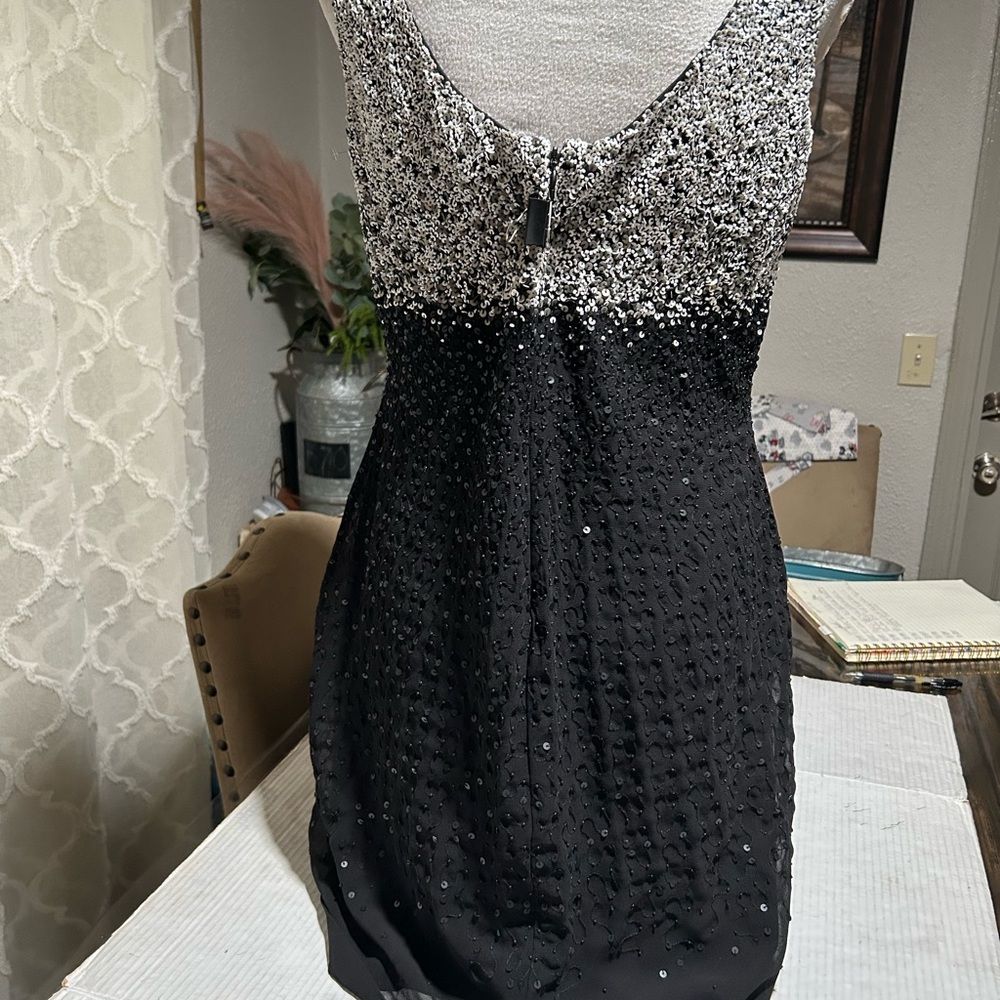 Polo by Ralph Lauren Silver Black Sequin Bodycon Midi Dress - Picture 7 of 14